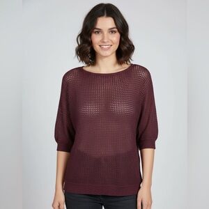 AMISU Maroon Metallic Thread Short Sleeve Mesh Like Knit Size M